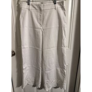 Chico’s Twill Straight Crop Embroidered White Pants Women's 8